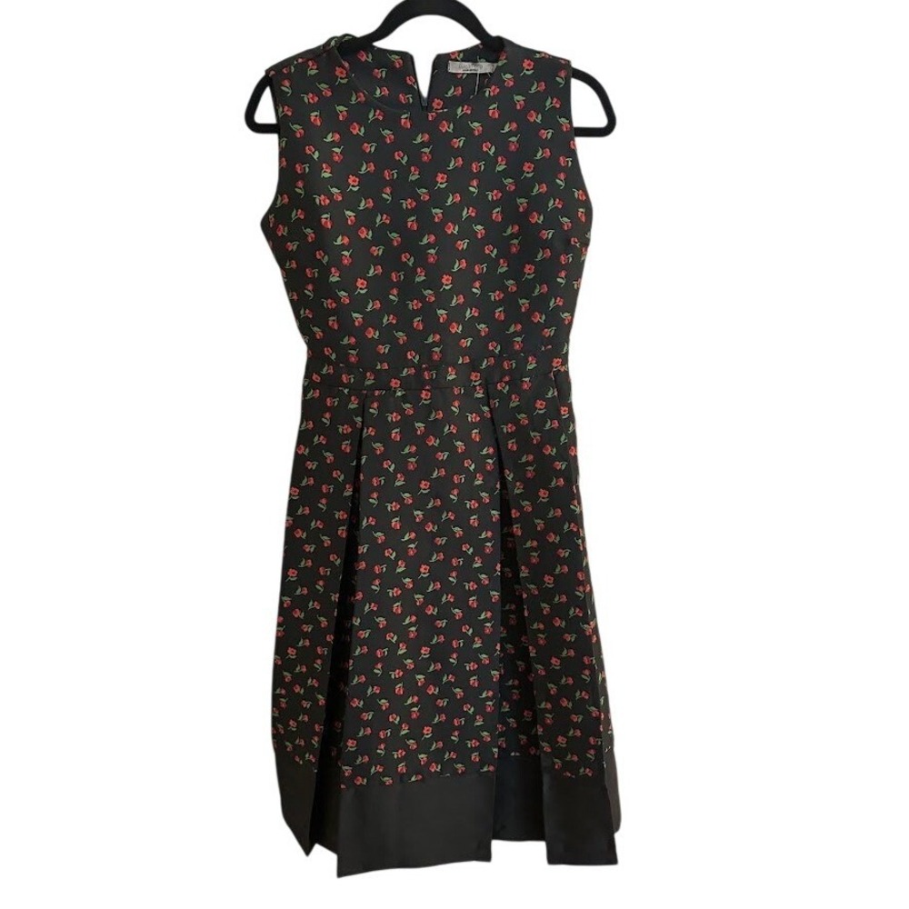 Luisa Perla Made in Italy Black Red Floral Sleeveless Fit & Flare Dress, XL‎